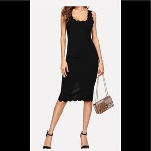 Black Scalloped Midi Dress